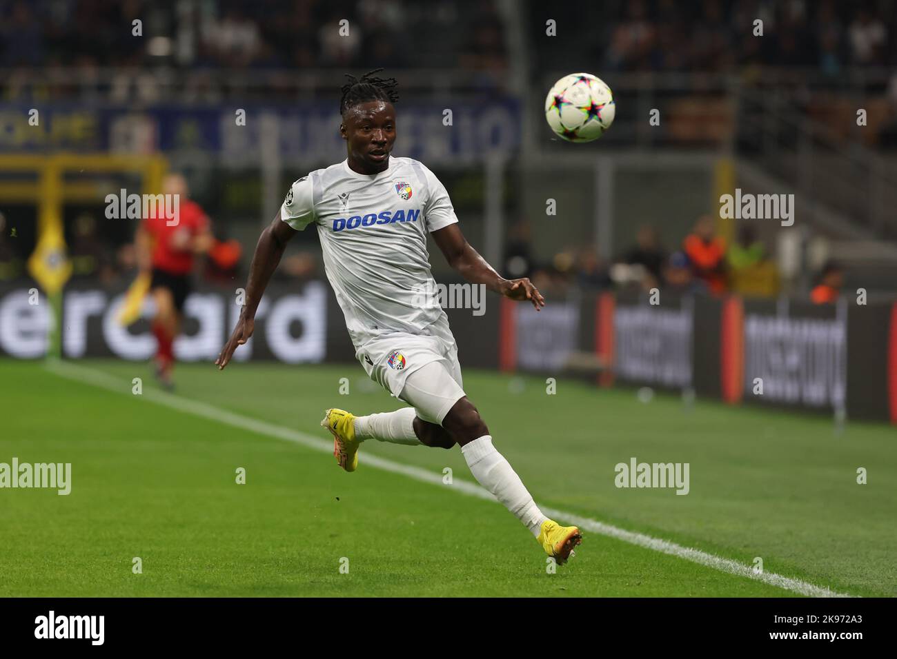 Fotune Bassey of FC Viktoria Plzen in action during the UEFA Champions ...