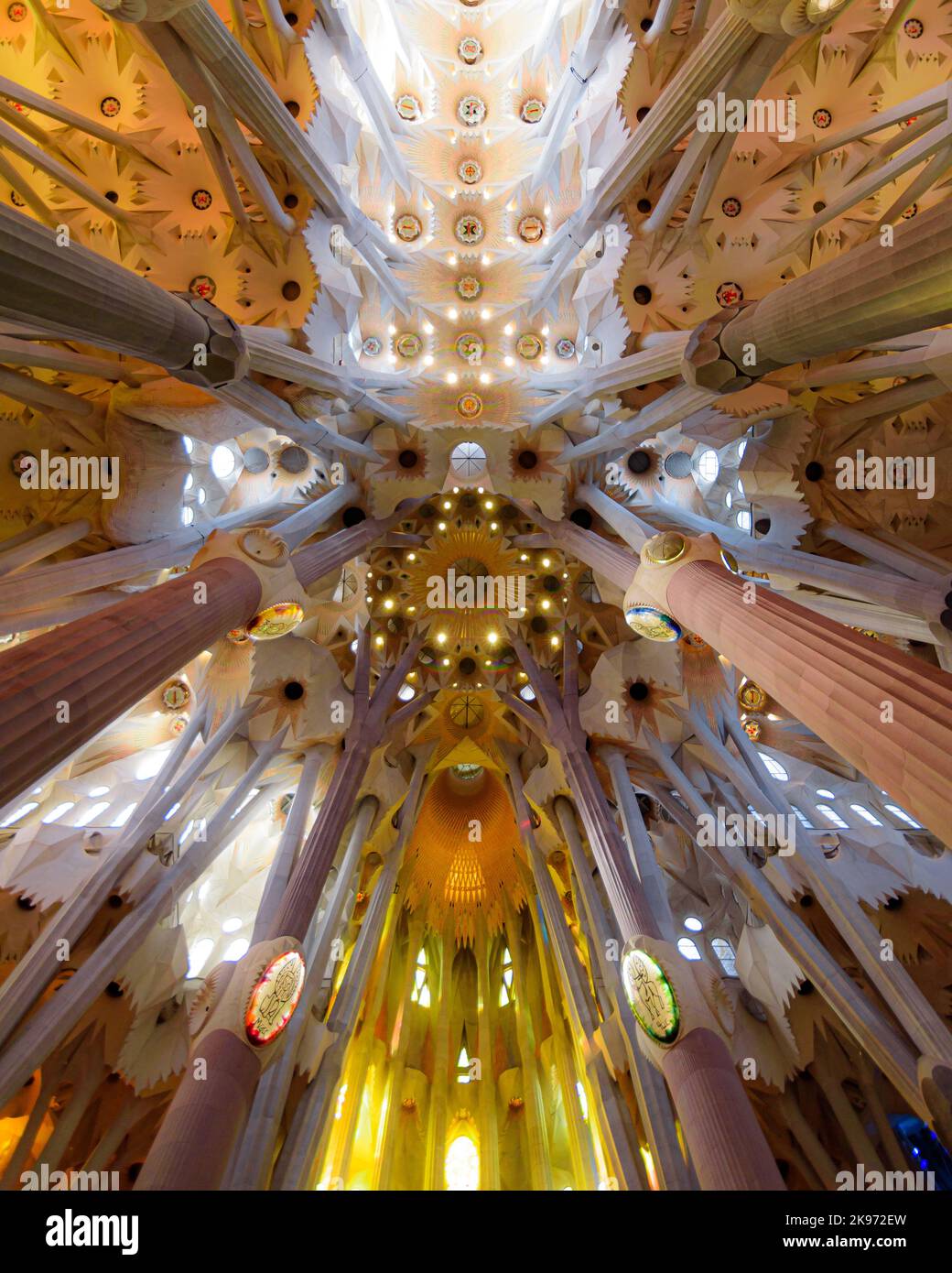 The Sagrada Familia's cathedral interior view of the ceiling Stock ...