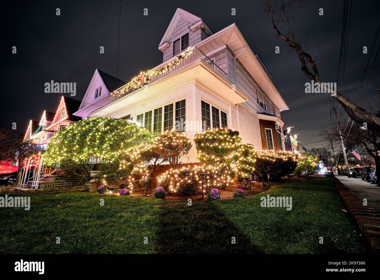The Dyker Heights Christmas lights at night in Brooklyn, New York Stock