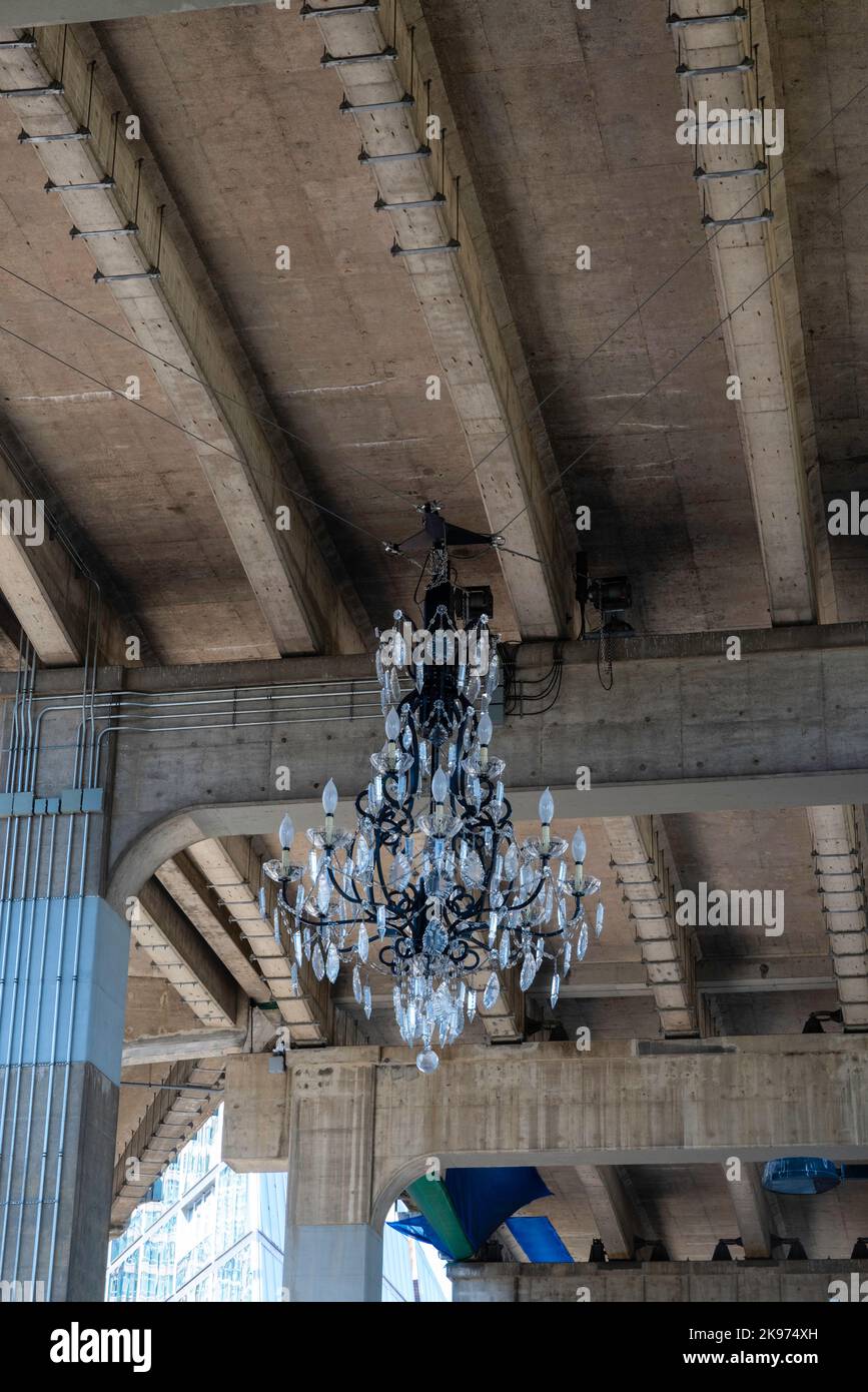 Photograph of famous and funky Spinning Chandelier; Vancouver, British