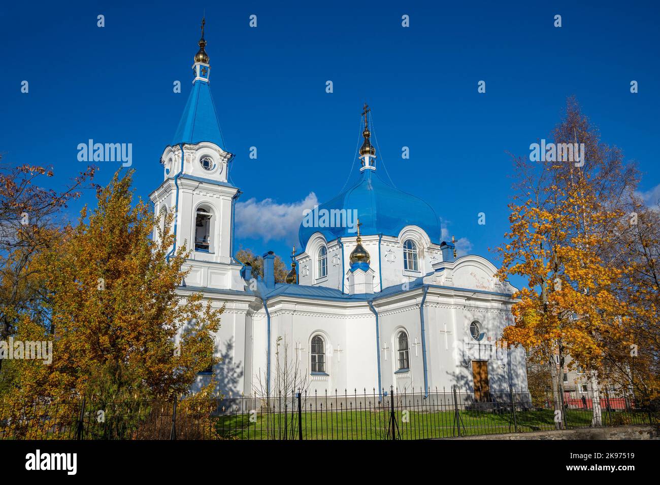 The Church of St. Nicholas the Wonderworker in the golden autumn. Sortavala. Karelia, Russia Stock Photo