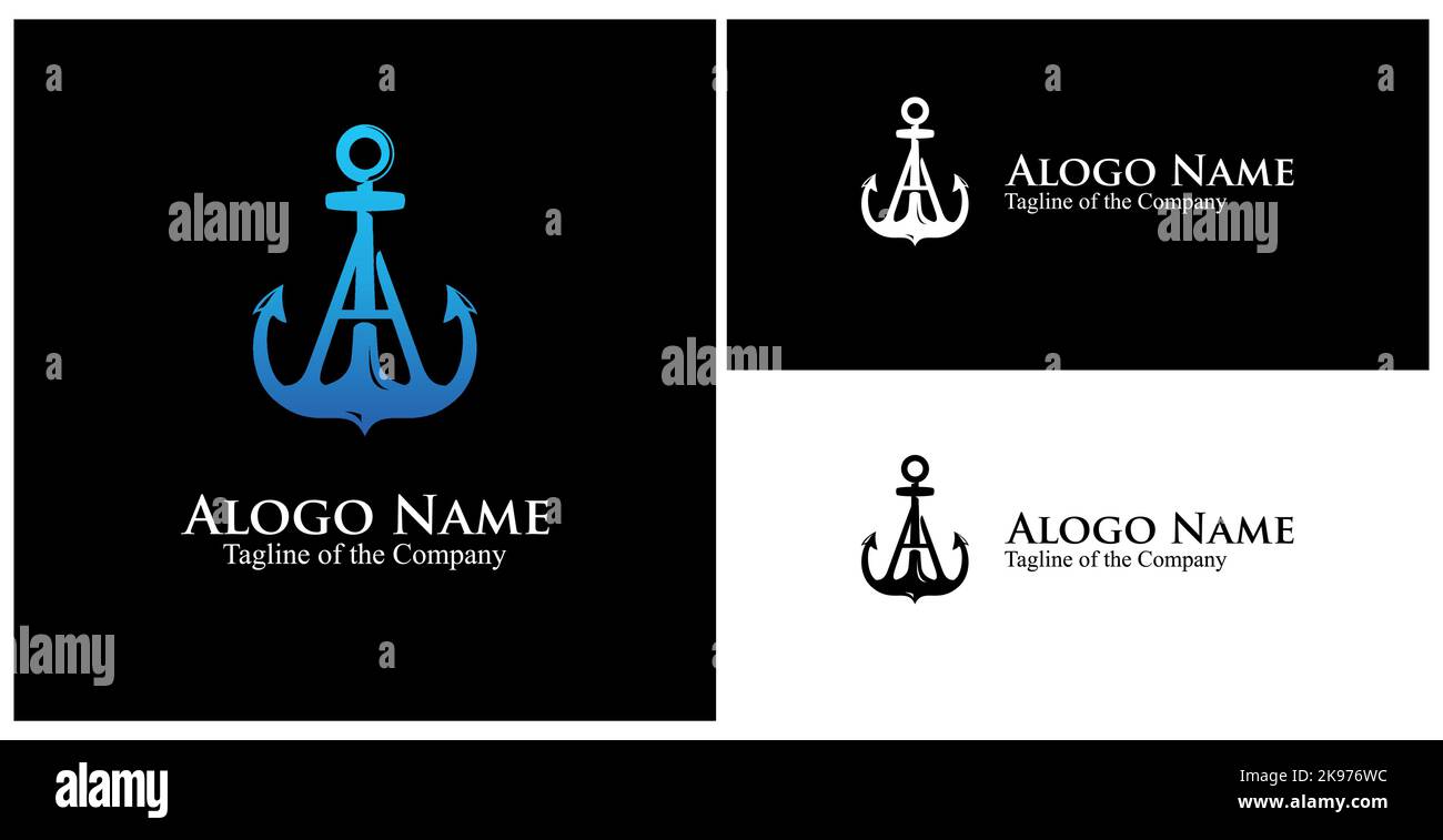logotype. initial A custom text in achor logo vector illustration. Stock Vector