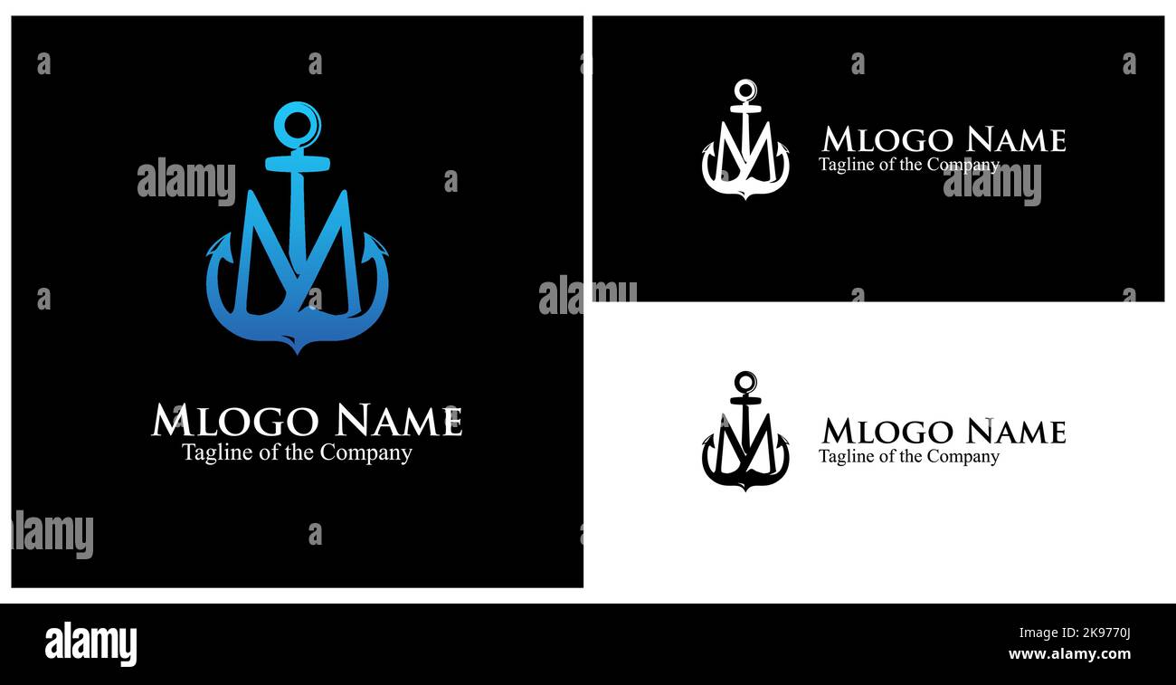 M custom anchor monogram. initial M custom text in achor logo vector illustration Stock Vector