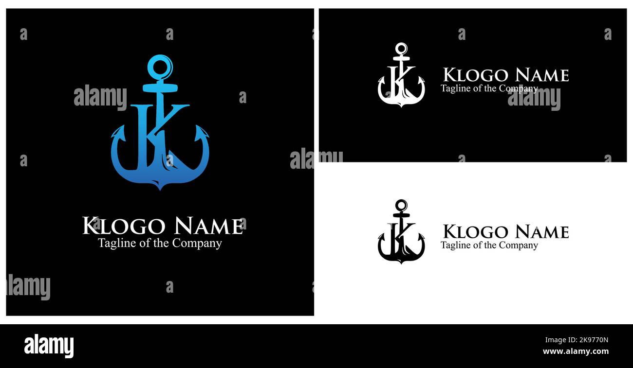 K custom anchor logo. initial K custom text in achor logo vector illustration Stock Vector