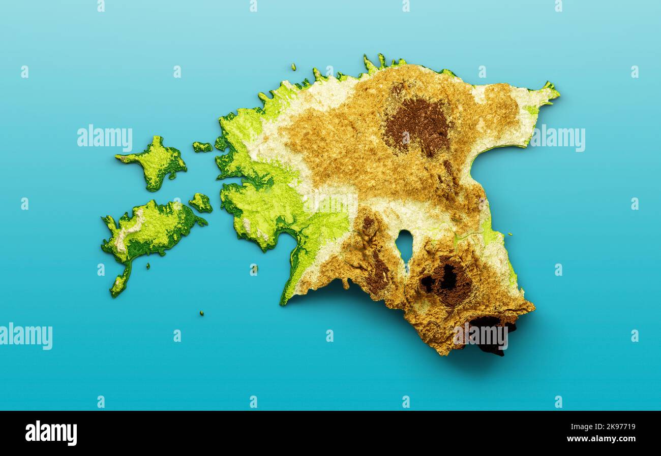 Estonia Map Shaded relief Color Height map on the sea Blue Background