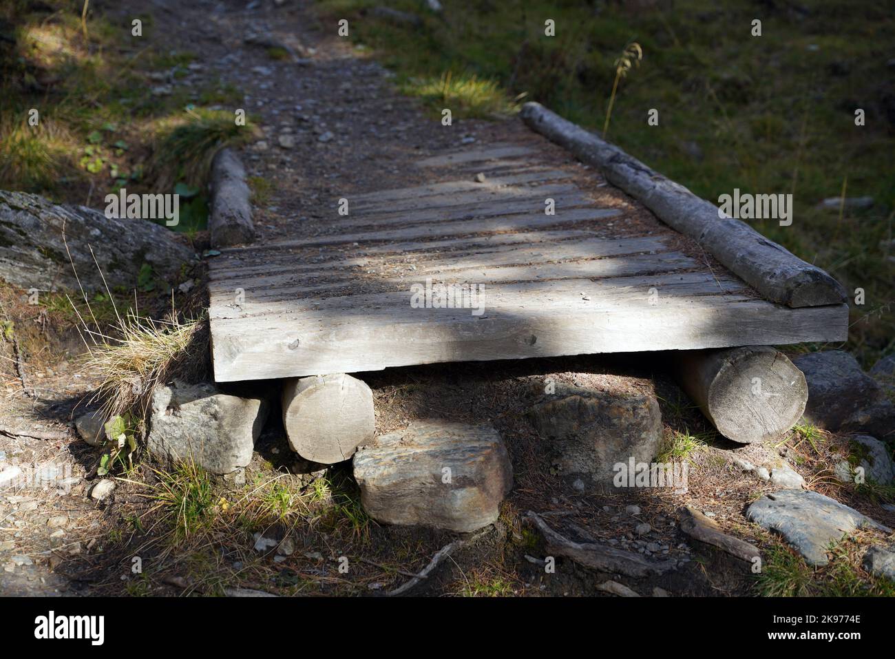 Hiking trail in South Tyrol in the Martell Valley Stock Photo