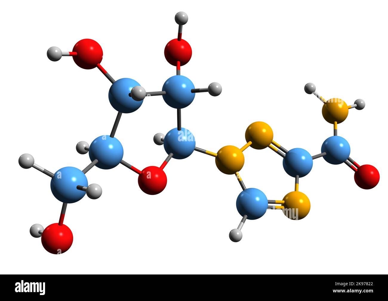 3D image of Ribavirin skeletal formula - molecular chemical structure of antiviral medication isolated on white background Stock Photo