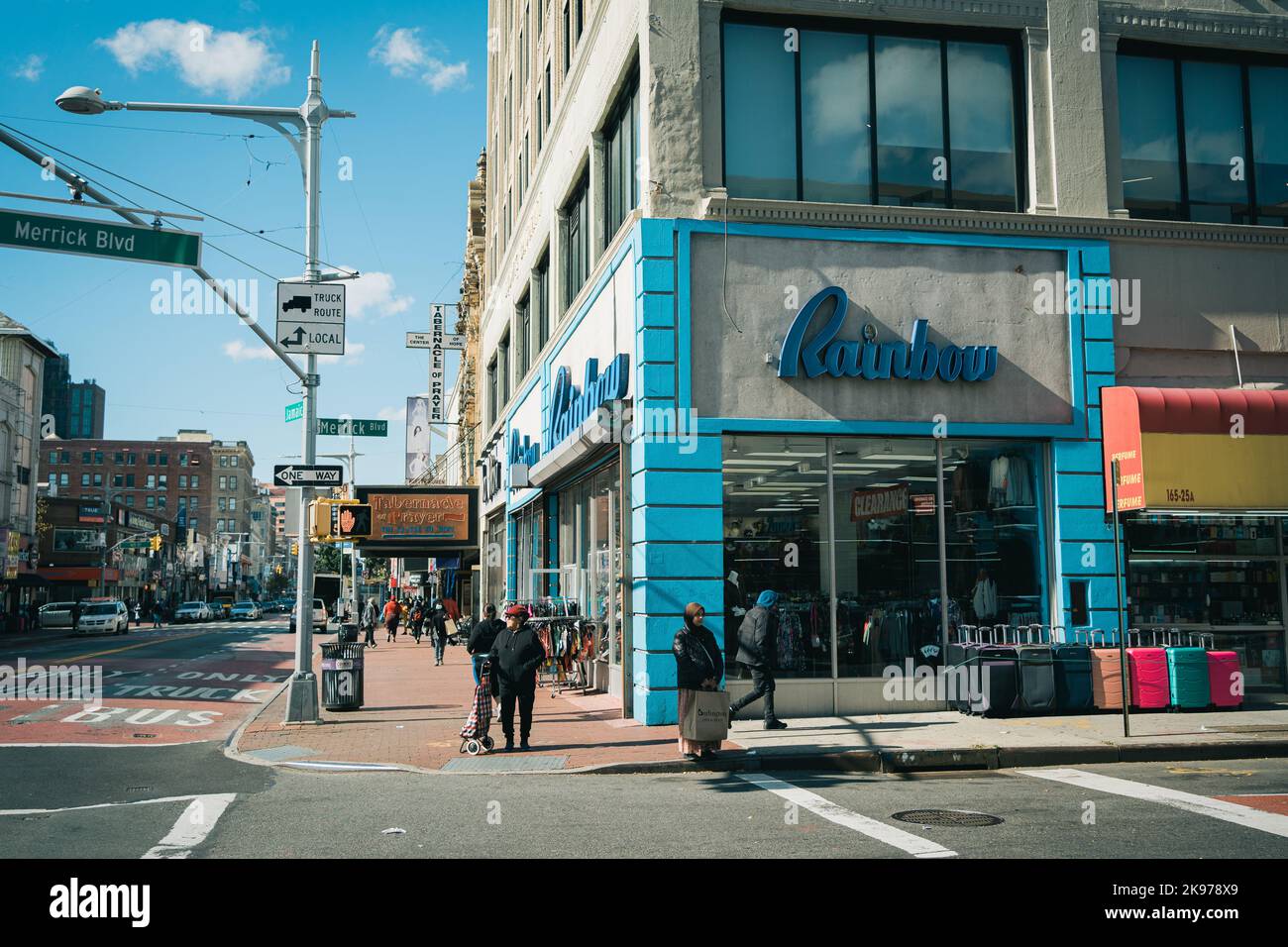 Rainbow store sign in Jamaica, Queens, New York Stock Photo Alamy