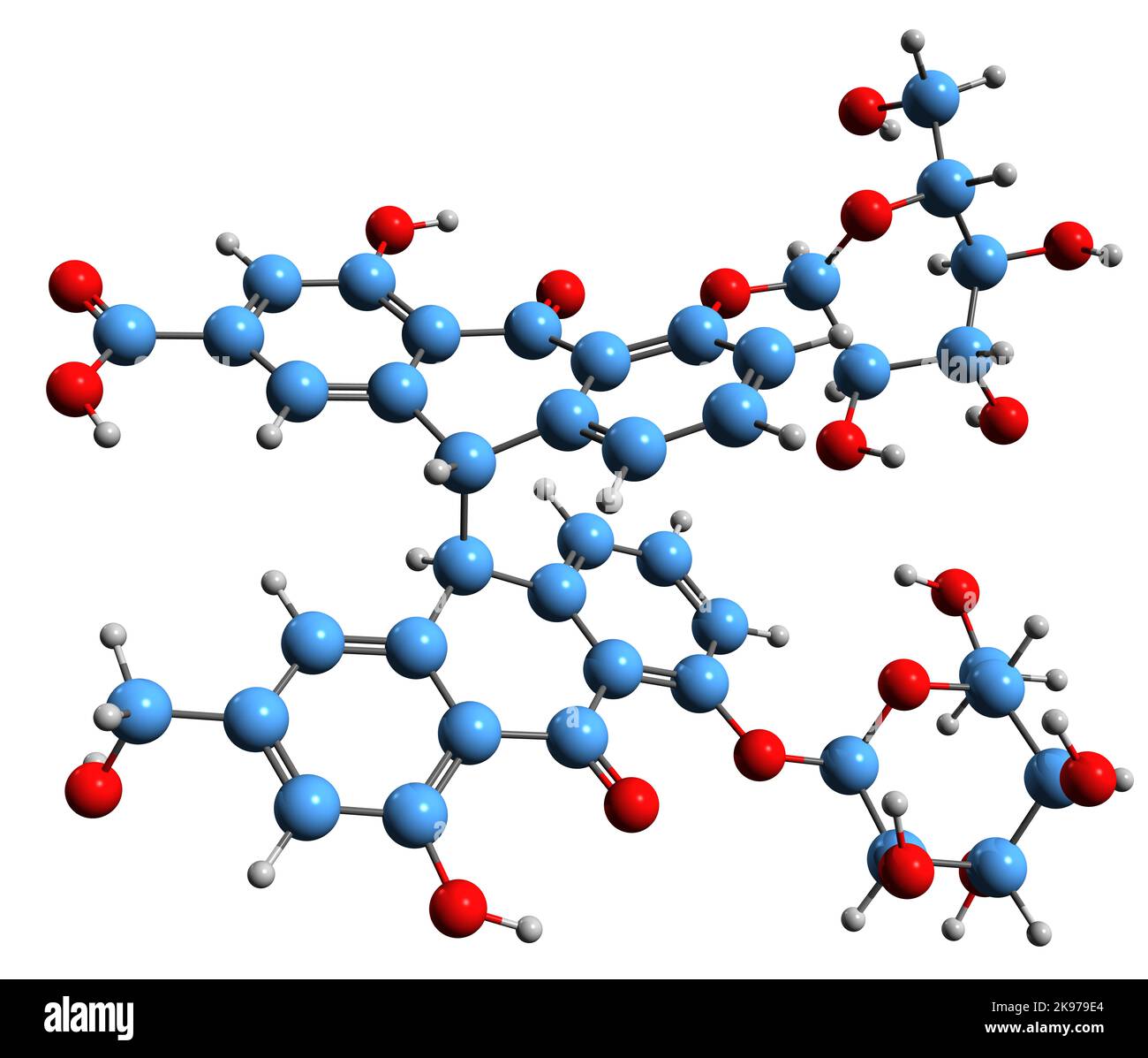 3D image of Senna glycoside D skeletal formula - molecular chemical structure of laxative sennoside isolated on white background Stock Photo