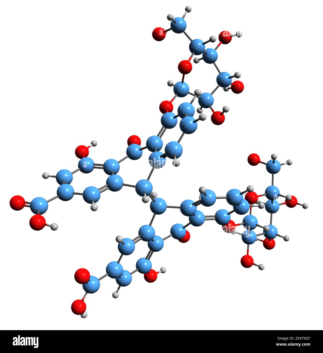 3D image of Senna glycoside A skeletal formula - molecular chemical structure of laxative sennoside isolated on white background Stock Photo
