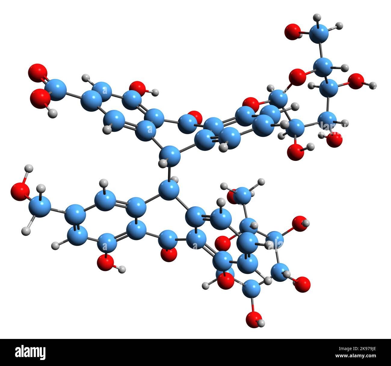 3D image of Senna glycoside C skeletal formula - molecular chemical structure of laxative sennoside isolated on white background Stock Photo