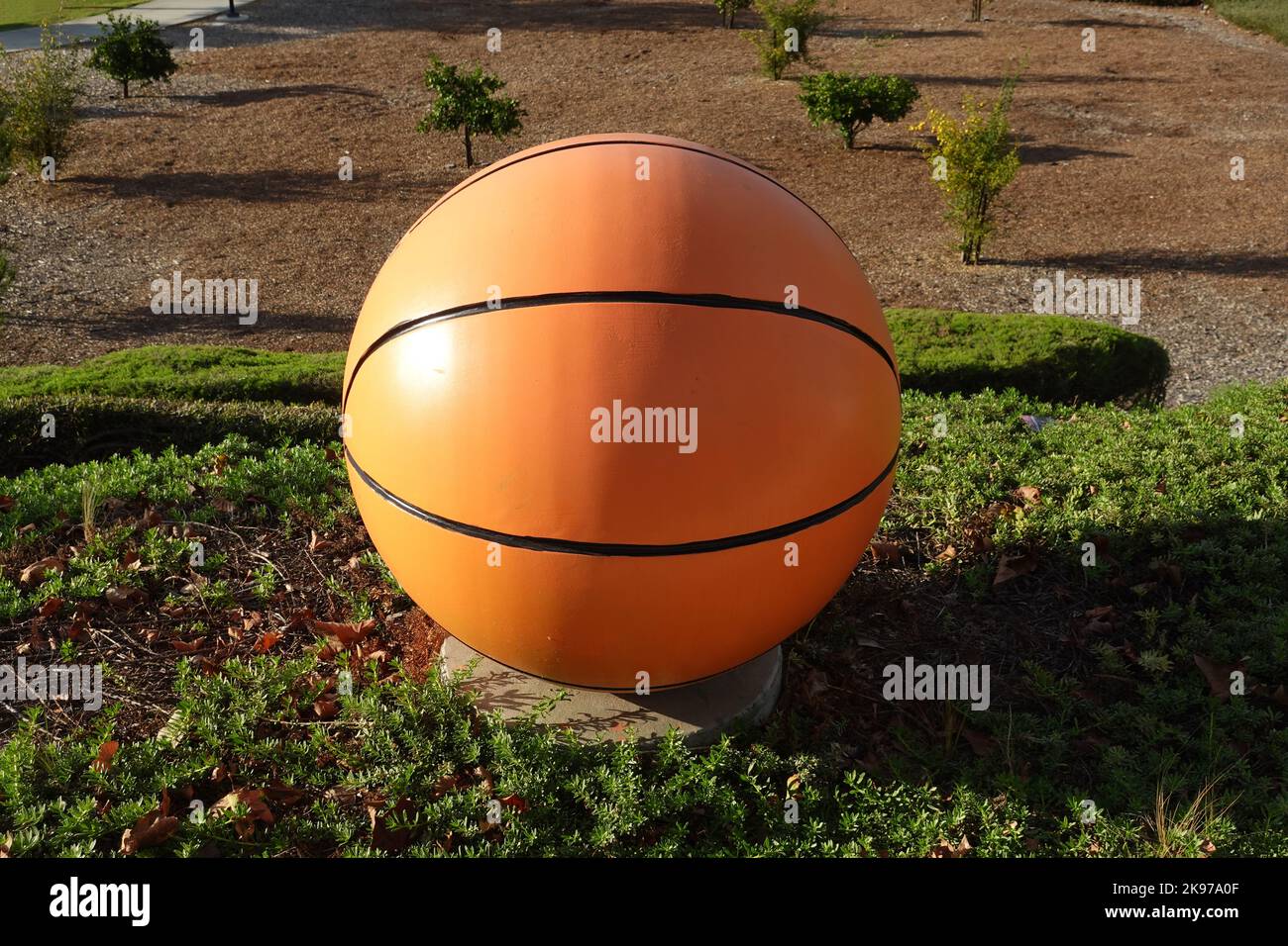 A concrete backetball for public sports park landscaping. Stock Photo