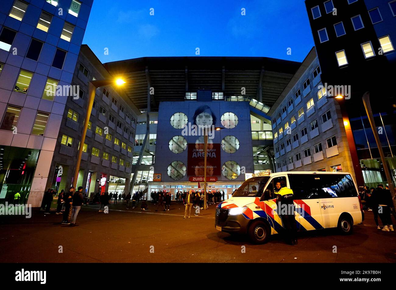 A police van outside of the ahead of the UEFA League group A match at the Johan Cruyff Arena in Amsterdam, Netherlands. Picture date: Wednesday October 26, 2022 Stock Photo - Alamy