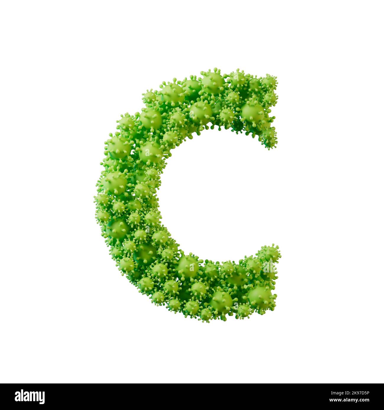 Letter C made from a virus flu and germ molecule. 3D Rendering Stock Photo