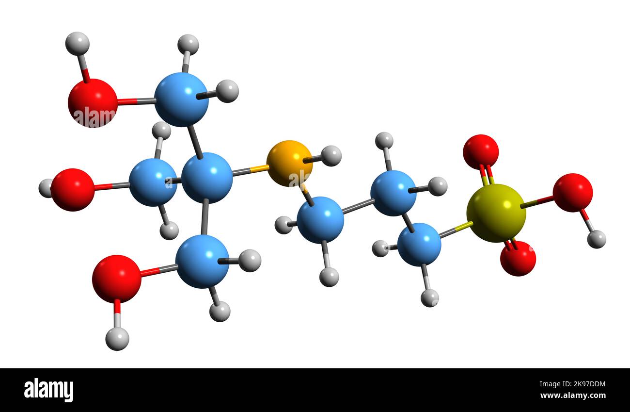 3D image of  buffer TAPS skeletal formula - molecular chemical structure of buffering agent isolated on white background Stock Photo