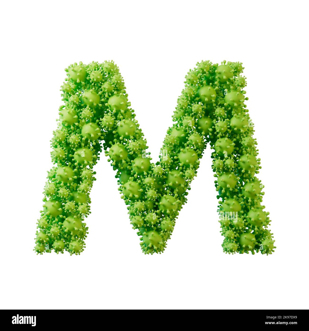 Letter M made from a virus flu and germ molecule. 3D Rendering Stock Photo