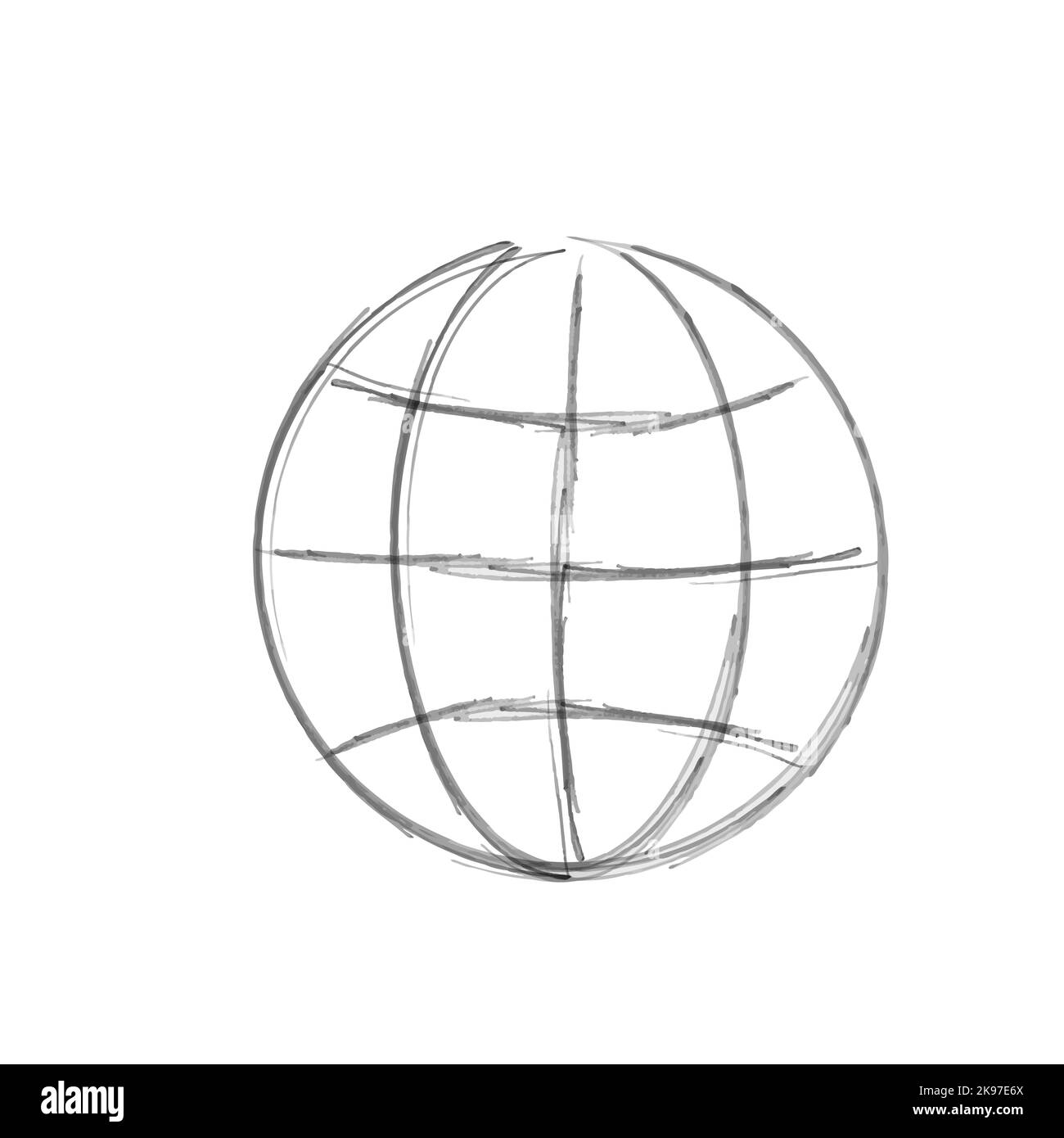Hand drawn wireframe earth grid icon. Globe sphere symbol. Stock vector illustration isolated Stock Vector