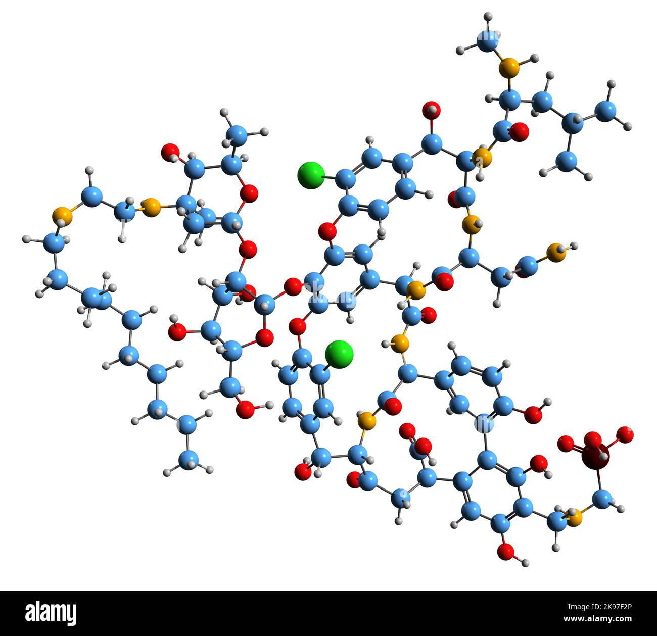 3D image of Telavancin skeletal formula - molecular chemical structure of  bactericidal lipoglycopeptide isolated on white background Stock Photo