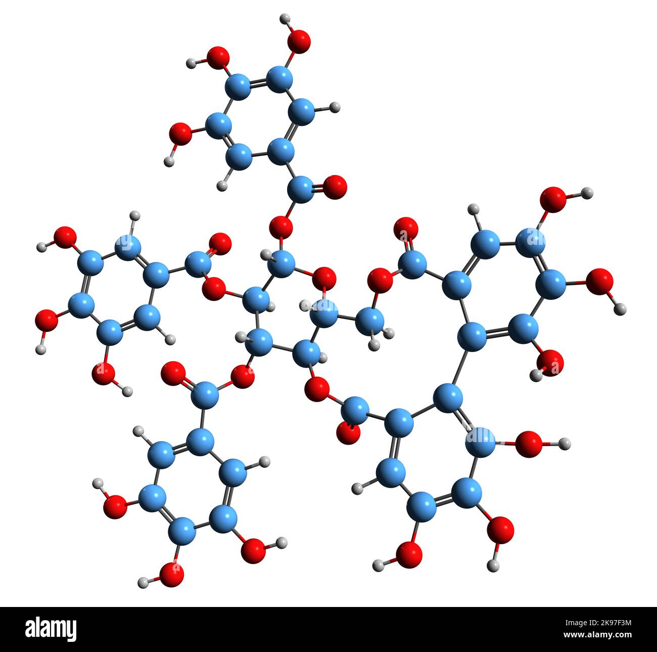 3D image of Tellimagrandin II skeletal formula - molecular chemical structure of ellagitannin isolated on white background Stock Photo