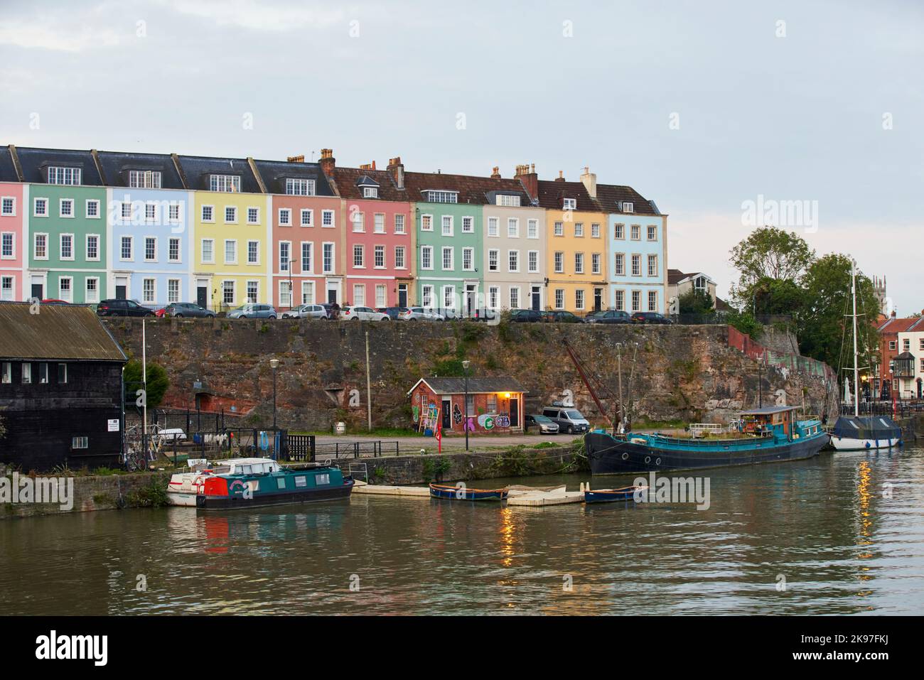 Bristol city centre, bright coloured houses on Redcliffe Parade and