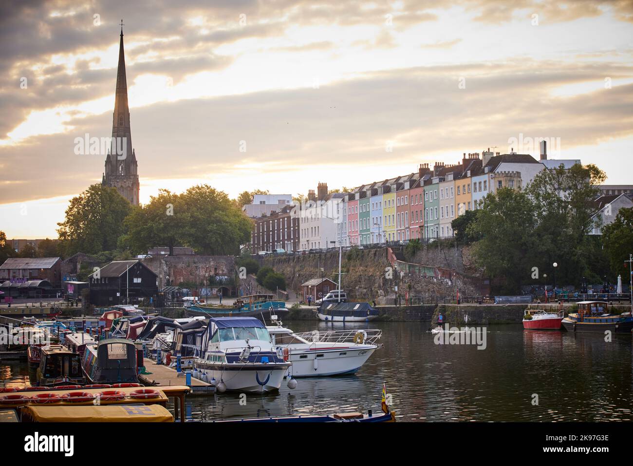 Bristol city centre, bright coloured houses on Redcliffe Parade and