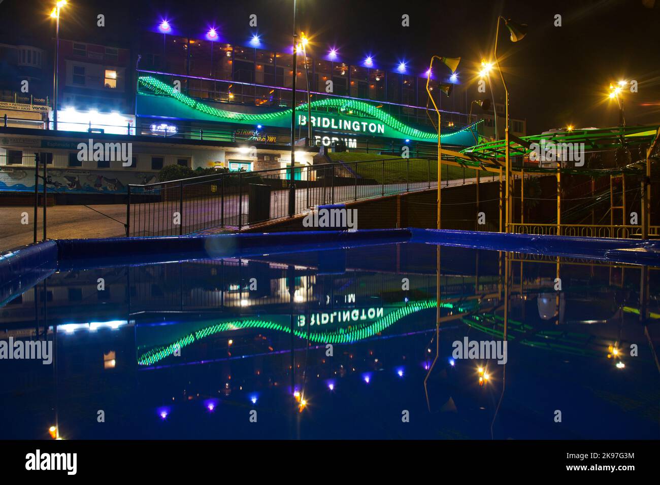 Reflections at night at North Beach Harbour, Bridlington, Yorkshire Stock Photo
