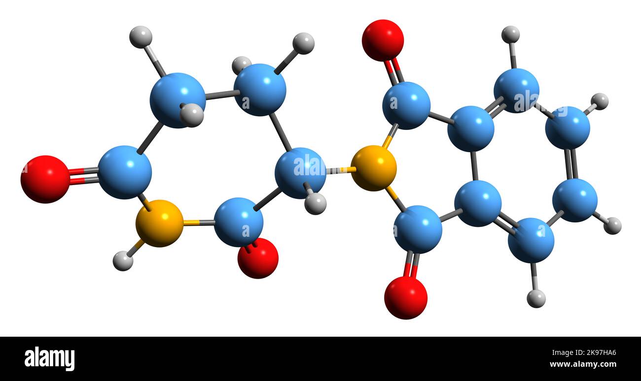 3D image of Thalidomide skeletal formula - molecular chemical structure of  immunomodulatory medication isolated on white background Stock Photo