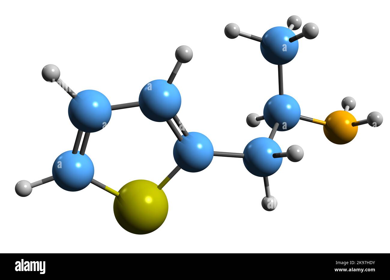 3D image of Thiopropamine skeletal formula - molecular chemical structure of stimulant drug isolated on white background Stock Photo