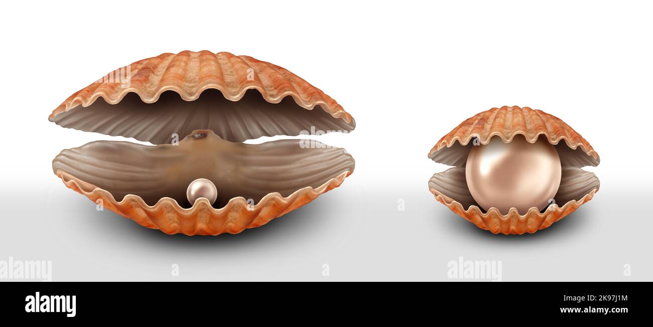 Value Investing Concept as a tiny Pearl in a big open sea shell and a huge jewel in a small oyster as a metaphor for choosing the right investment. Stock Photo