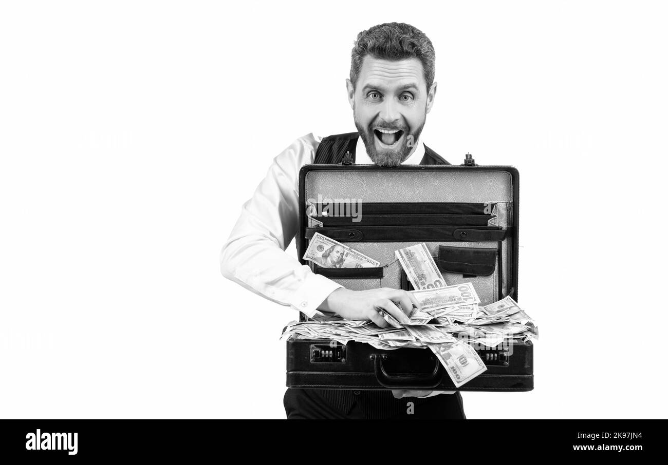 investor hold case with dollars cash. bribery and corruption. copy space. Stock Photo