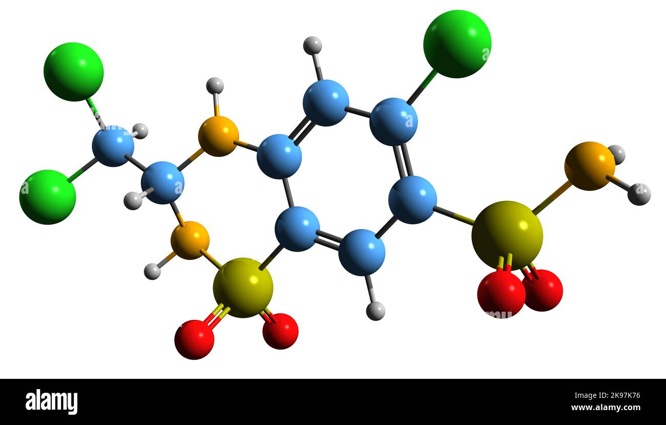 3D image of Trichlormethiazide skeletal formula molecular chemical