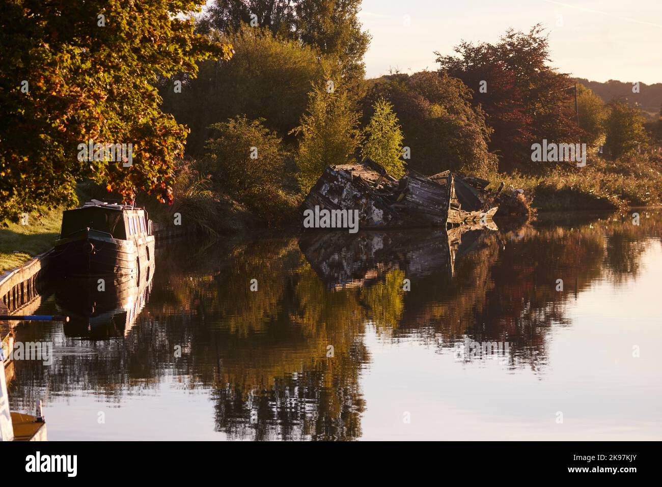 River Weaver and the Weaver Navigation Dutton, Cheshire, England Stock
