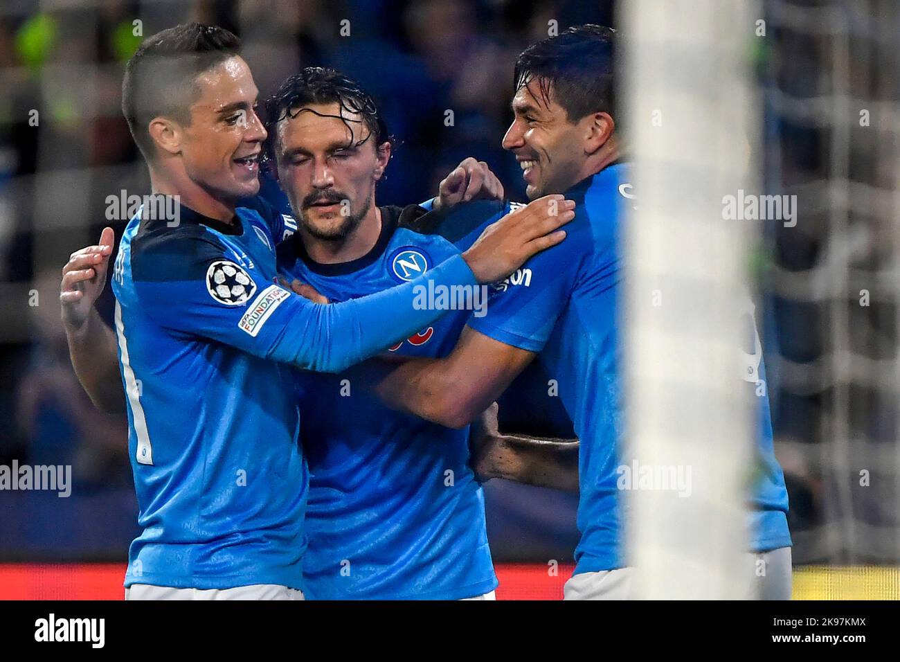 Napoli, Italy. 26th Oct, 2022. Giovanni Simeone of SSC Napoli celebrates with team mates after scoring the goal of 2-0 during the Champions League Group A football match between SSC Napoli and Rangers FC at Diego Armando Maradona stadium in Napoli (Italy), October 26th, 2022. Photo Andrea Staccioli/Insidefoto Credit: Insidefoto di andrea staccioli/Alamy Live News Stock Photo