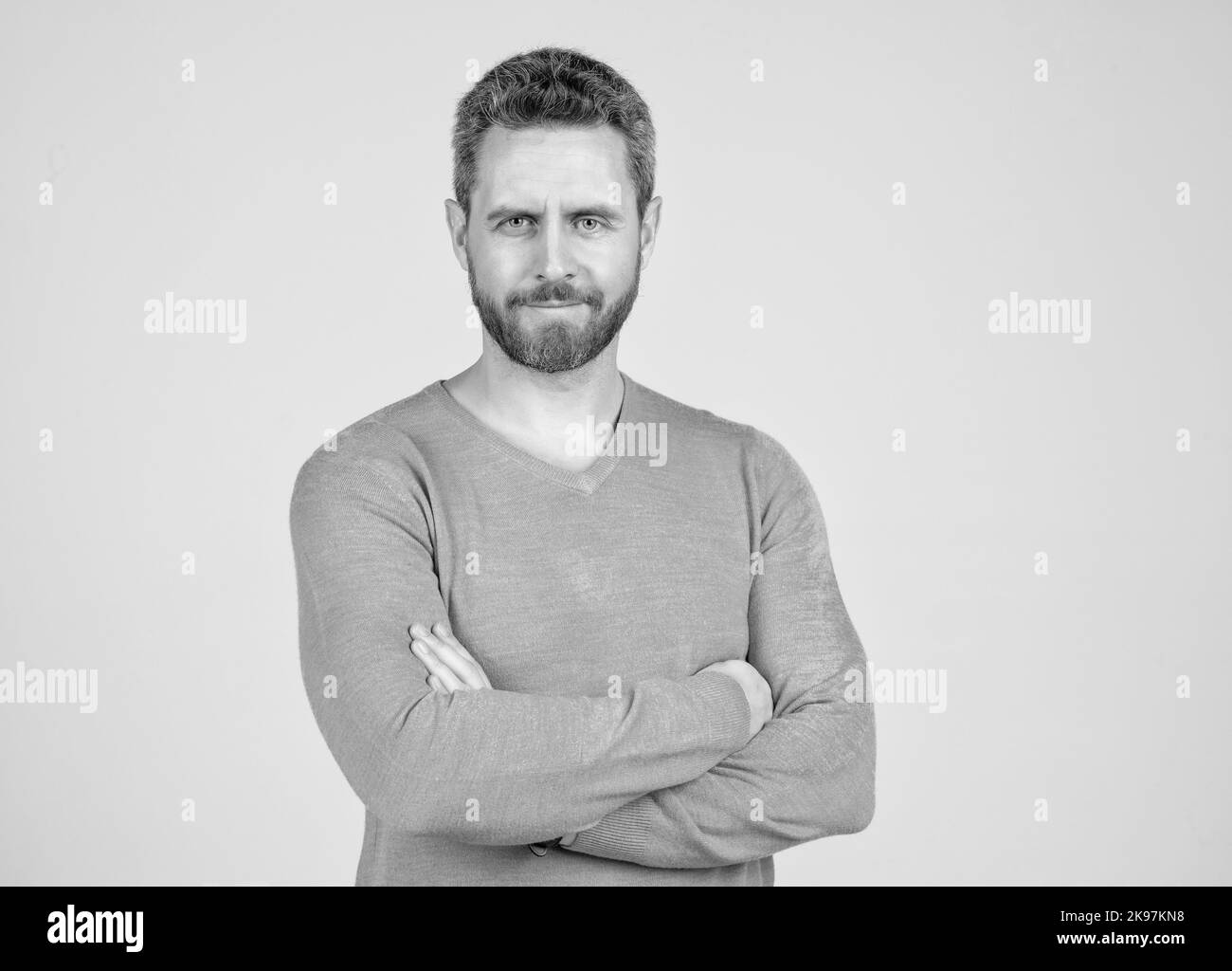 pure confidence. unshaven guy with bristle and moustache. confident