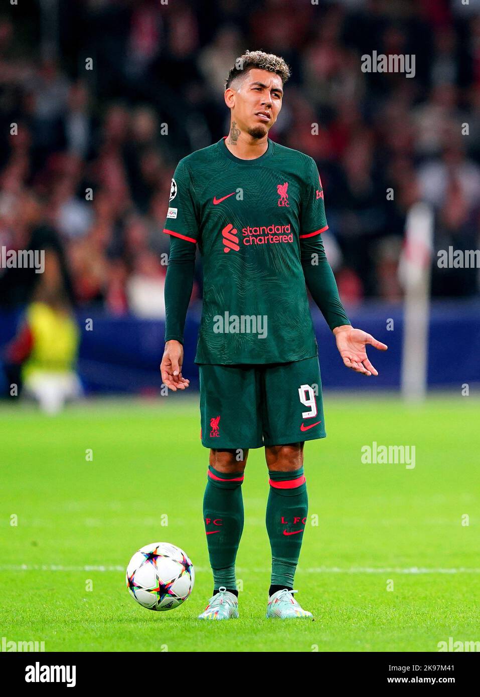 Liverpool's Roberto Firmino reacts during the UEFA Champions League group A match at the Johan Cruyff Arena in Amsterdam, Netherlands. Picture date: Wednesday October 26, 2022. Stock Photo