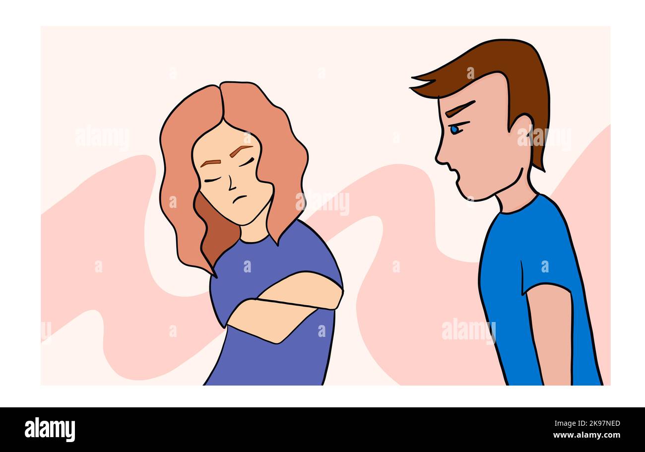 Vector illustration of psychological situation. Man and woman conflict Stock Vector