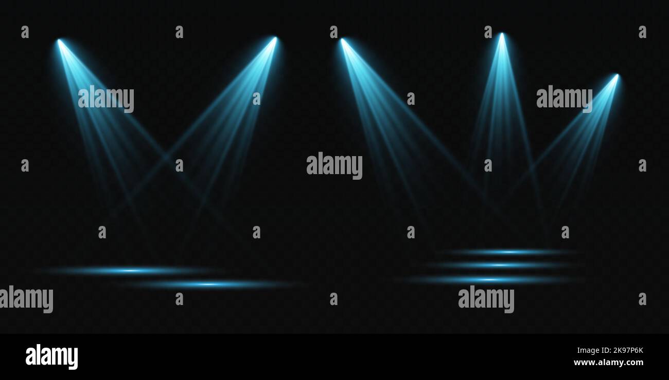 Set of vector spotlights. various forms of light, blue color. stage