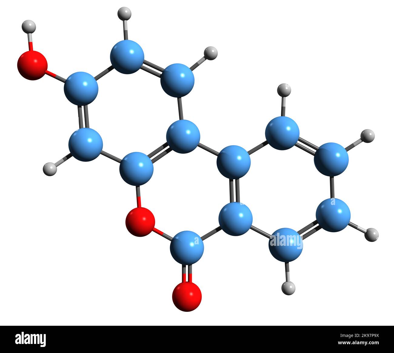 3D image of Urolithin B skeletal formula - molecular chemical structure of human gut phenolic compound isolated on white background Stock Photo