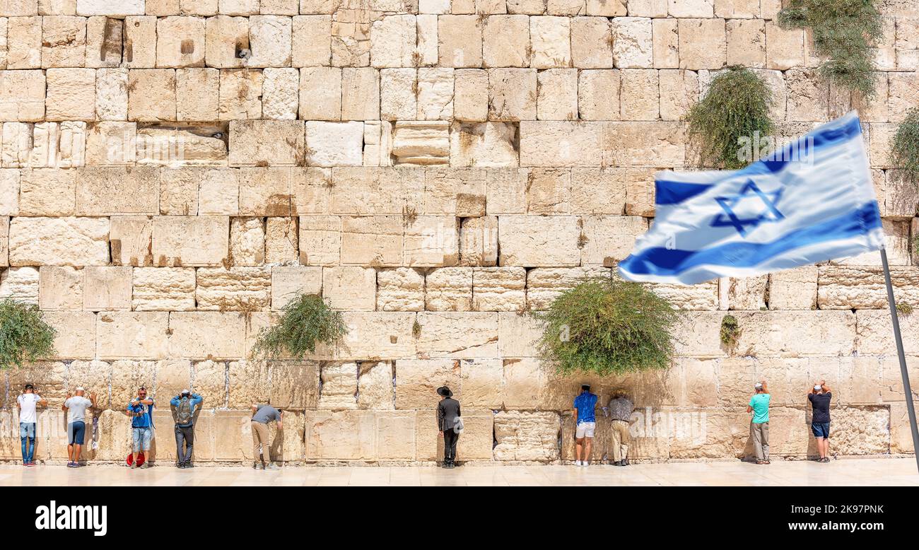 Jerusalem, Israel; Praying at the western wall in the old city of Jerusalem, Israel Stock Photo
