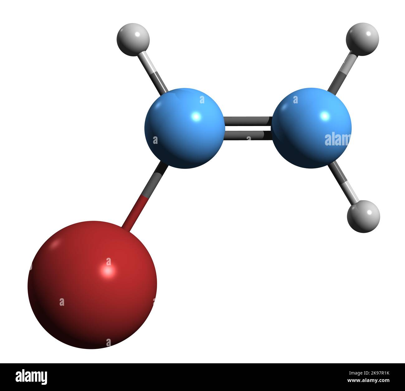 3D image of Vinyl bromide skeletal formula - molecular chemical structure of 1-Bromoethene isolated on white background Stock Photo