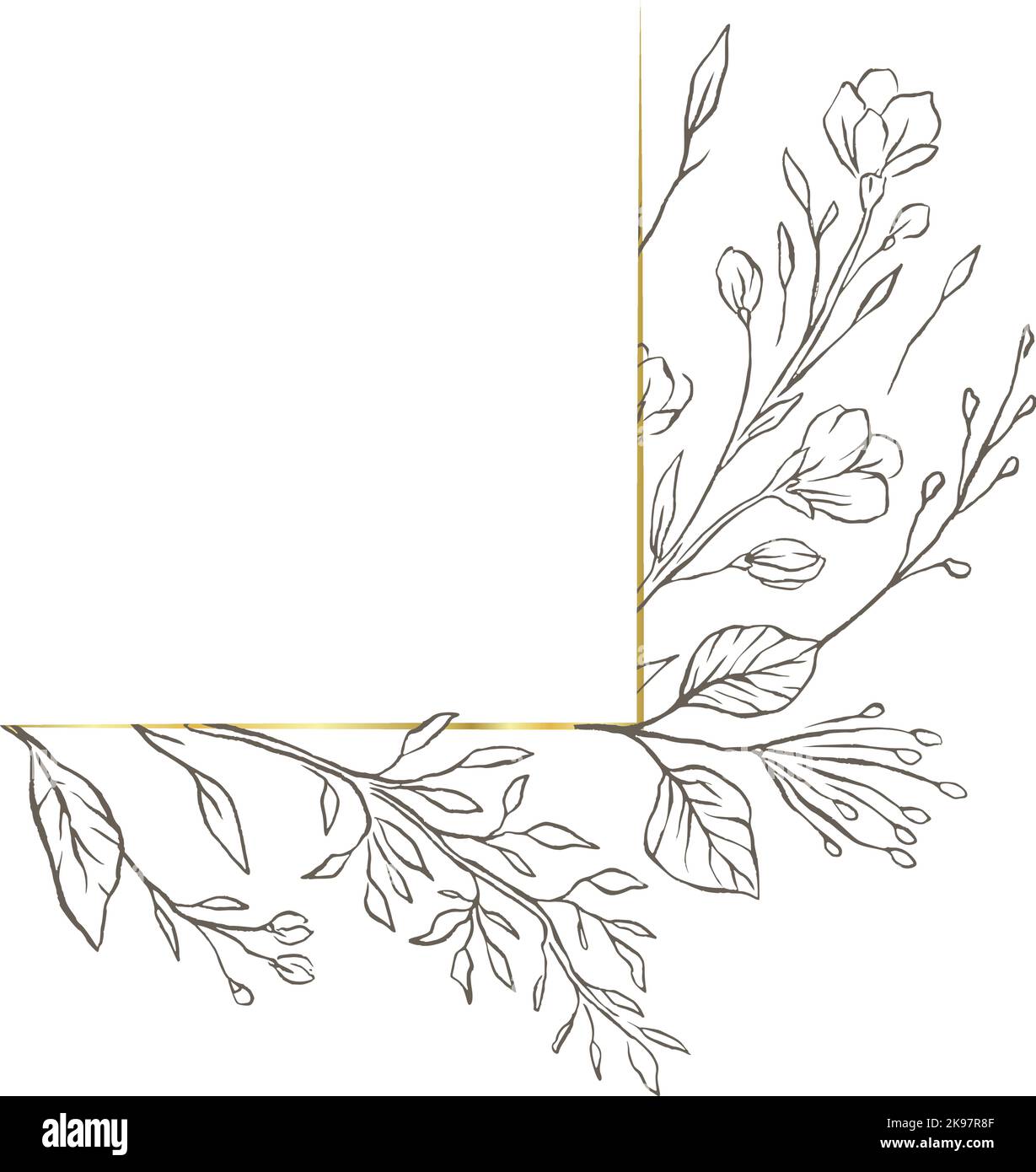 Floral gold corner vector line nature flower banner background Stock Vector