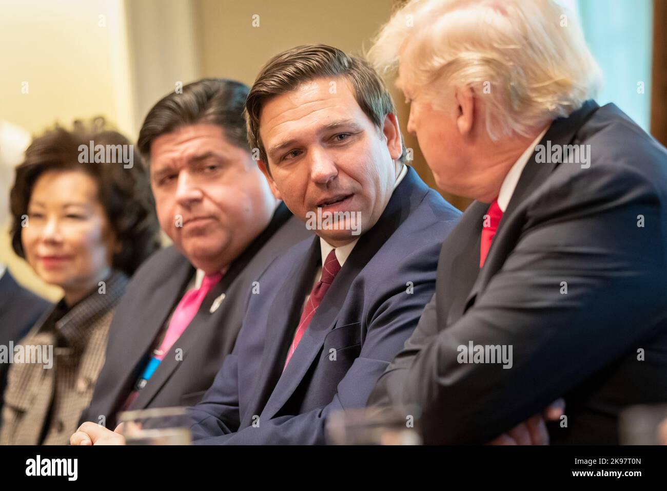 Florida Governor-elect Ron DeSantis joins President Donald J. Trump and Vice President Mike Pence, in the Cabinet Room of the White House Thursday, December 13, 2018, during a discussion with Governors-Elect from around the nation. (USA) Stock Photo