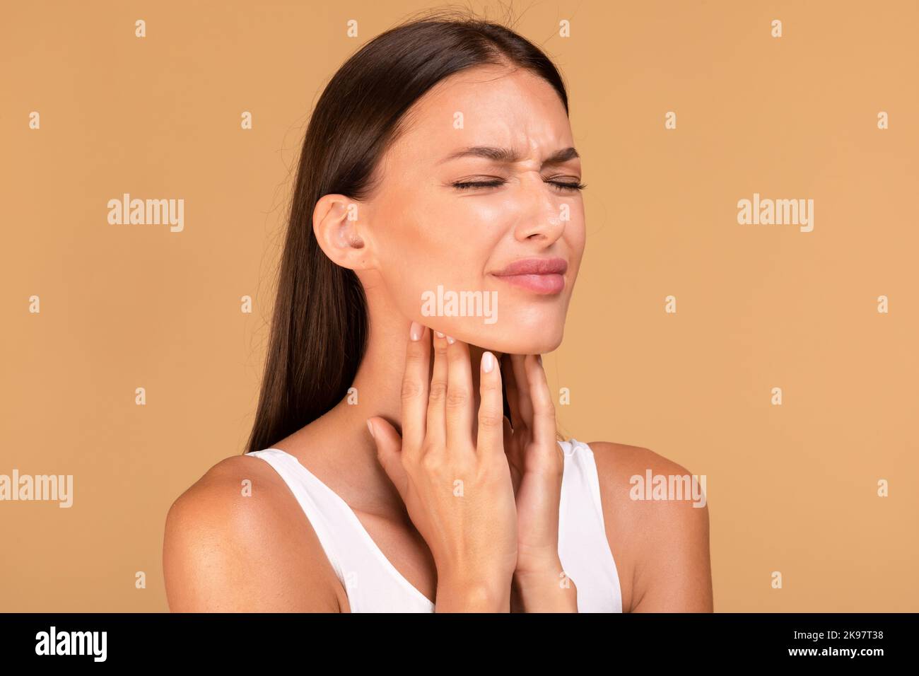 Cold symptoms and medicine concept. Portrait of sick woman suffering