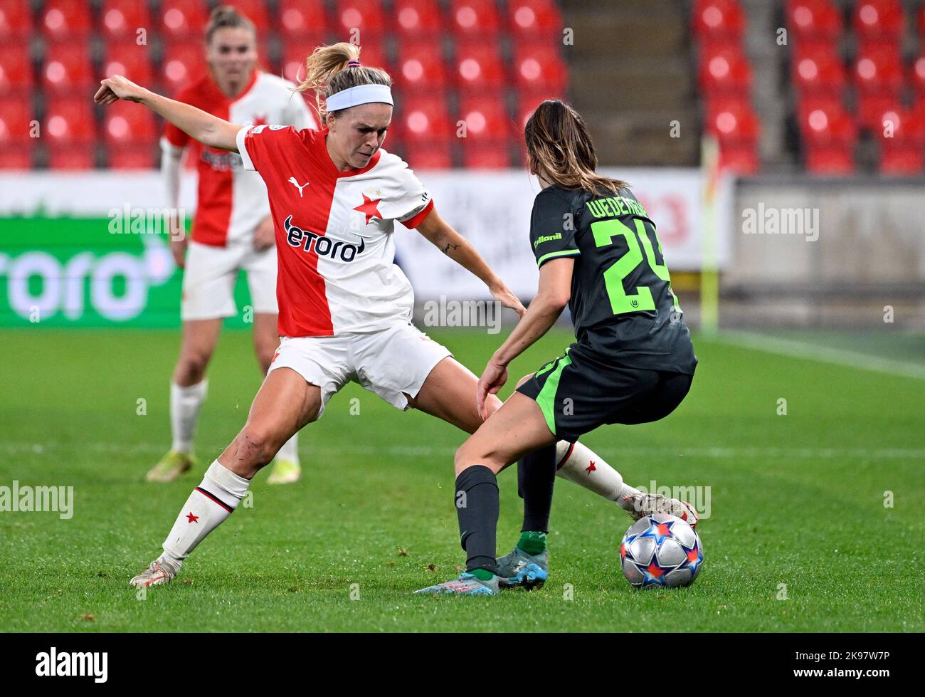 Prague, Czech Republic. 26th Oct, 2022. L-R Franny Cerna of Slavia and ...