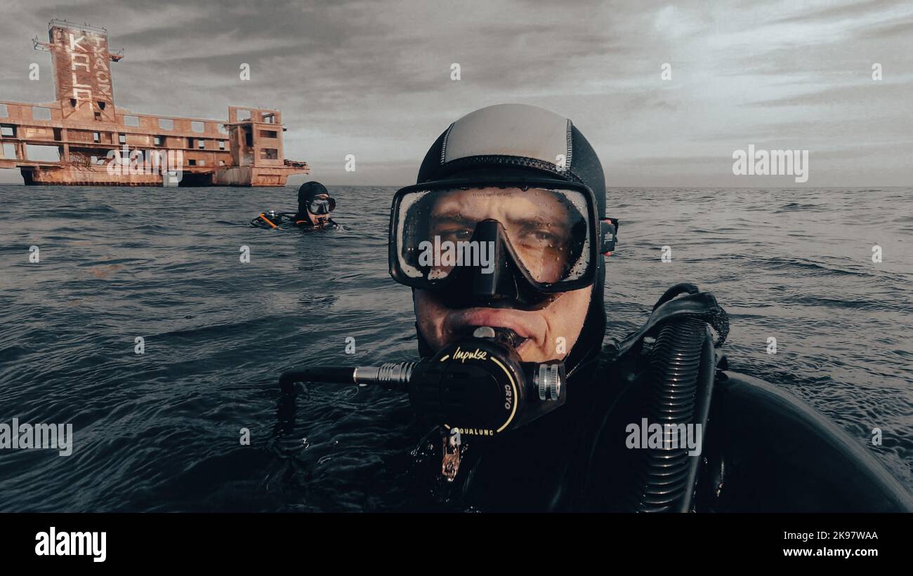 scuba diver in baltic sea Stock Photo