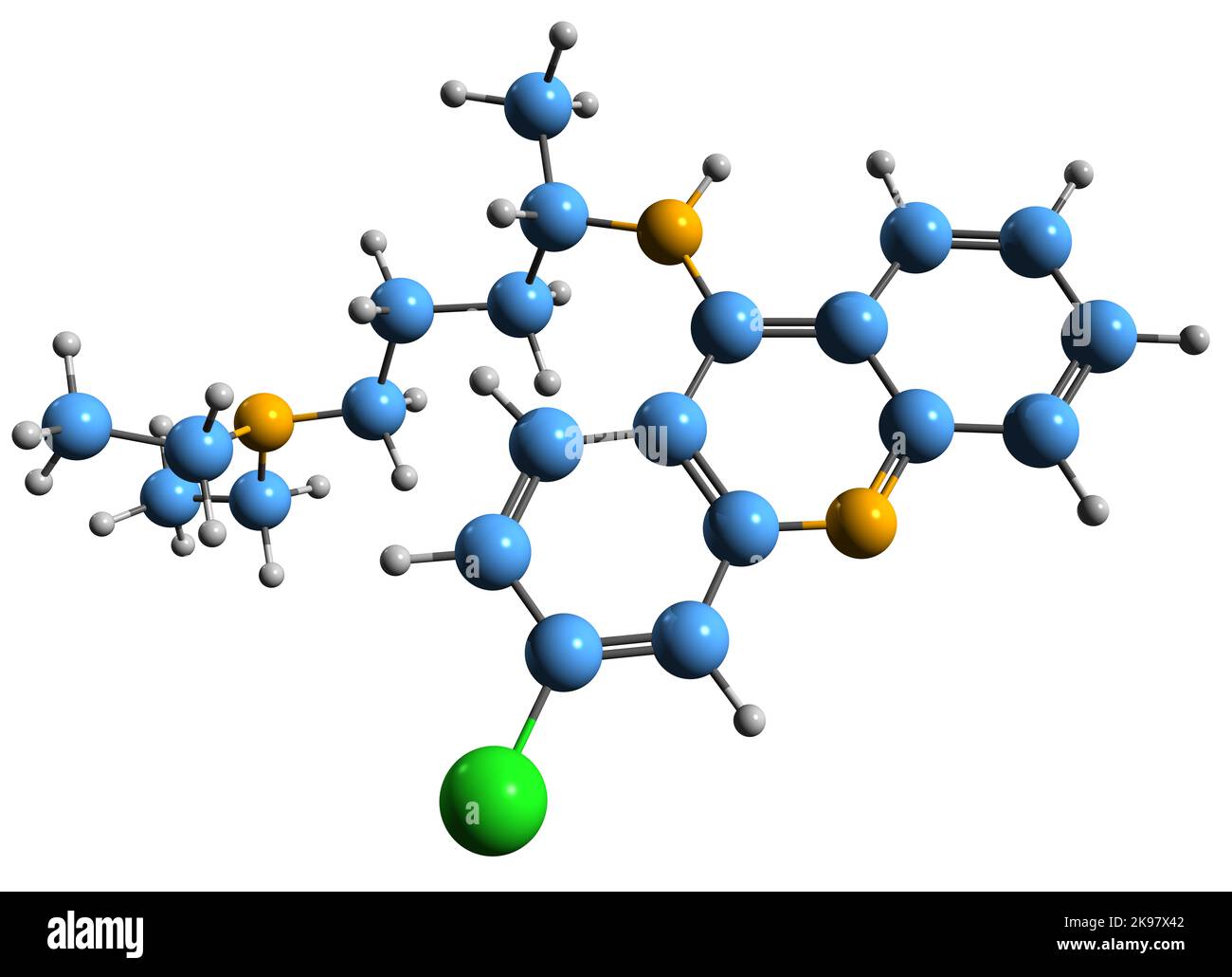 3D image of Mepacrine skeletal formula - molecular chemical structure of quinacrine isolated on white background Stock Photo