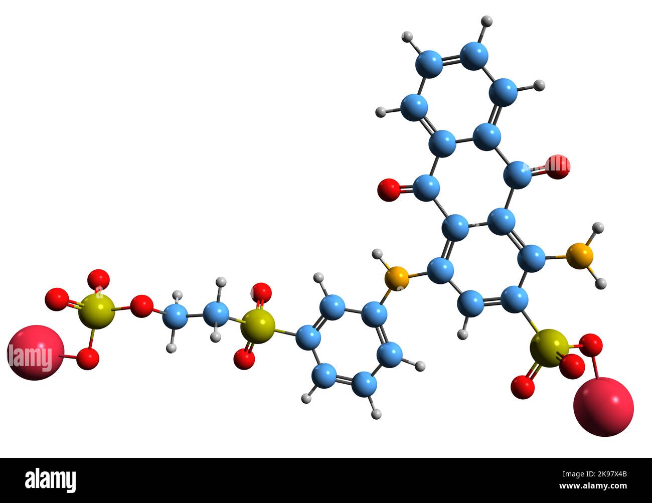 3D image of Remazol Brilliant Blue R skeletal formula - molecular chemical structure of  anthraquinone dye isolated on white background Stock Photo