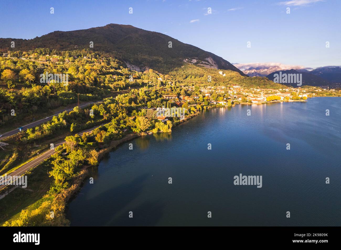 Aerial view of landscape of Pusiano lake in Brianza, Lombardy, Italy Stock Photo