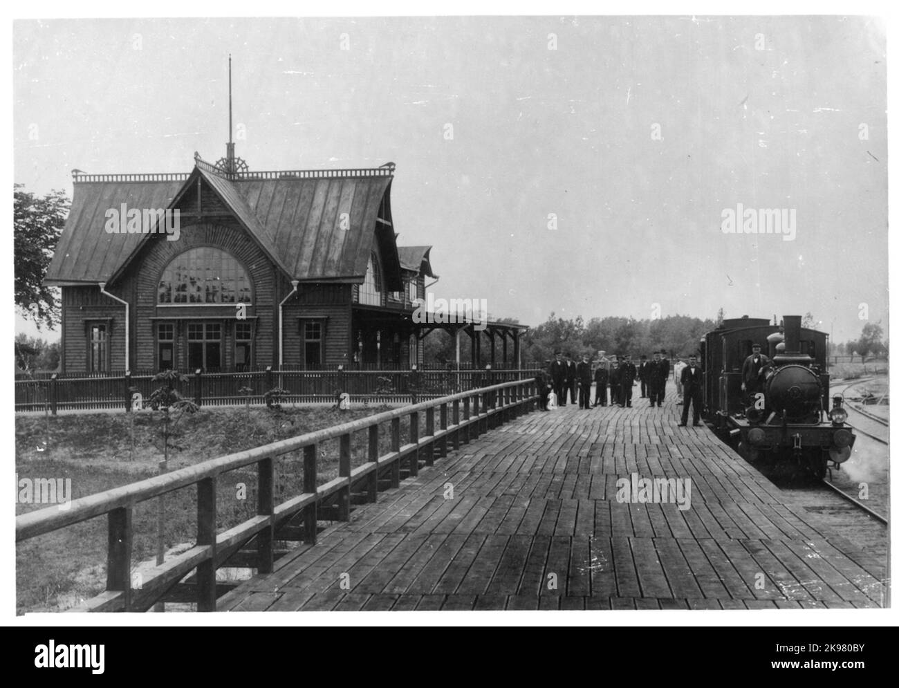 Provisional station house in wood. New large station house in wood built in 1902. Used as a leisure farm. Stock Photo