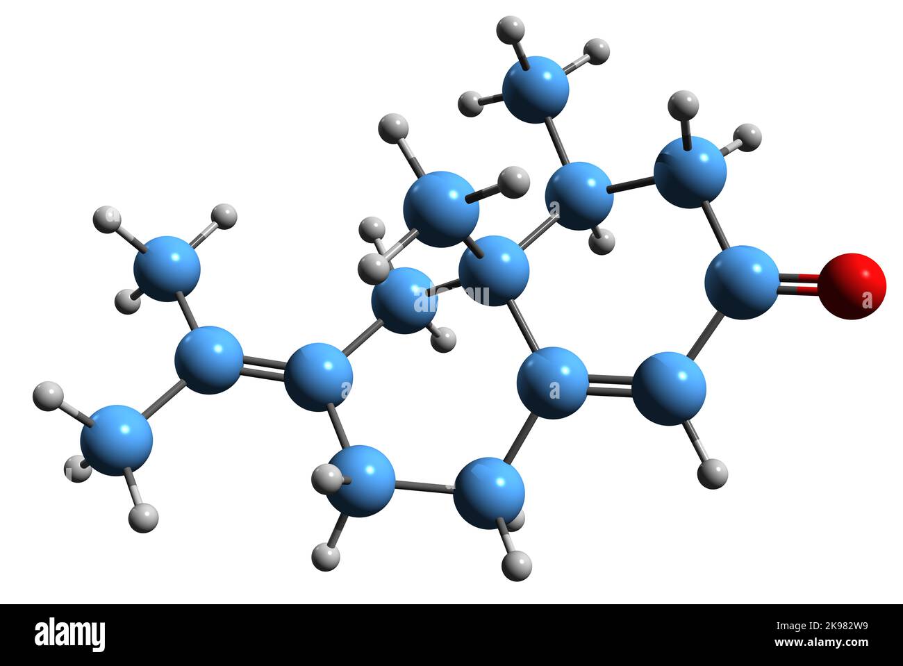 3D image of alpha Vetivone skeletal formula - molecular chemical structure of sesquiterpene isolated on white background Stock Photo